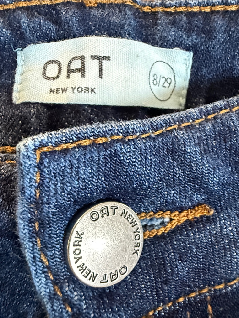 Oat New York High Waist Raw Hem Wide-Leg Dark Blue Jeans | Size 8/29 - Picture 2 of 10